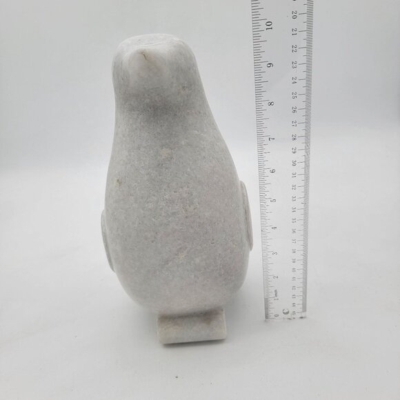 Carved White Marble Penguin Sculpture 10" Tall - Picture 6 of 6
